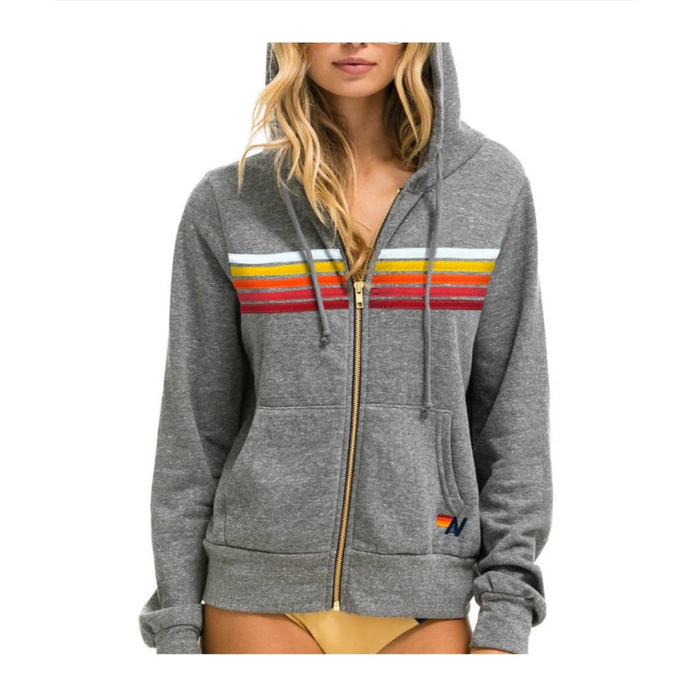 Aviator Nation Gray Hoodie with Colorful Stripes